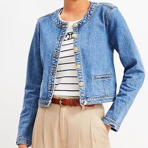 Loft Collarless Denim Jacket in Bright Medium Stone Wash